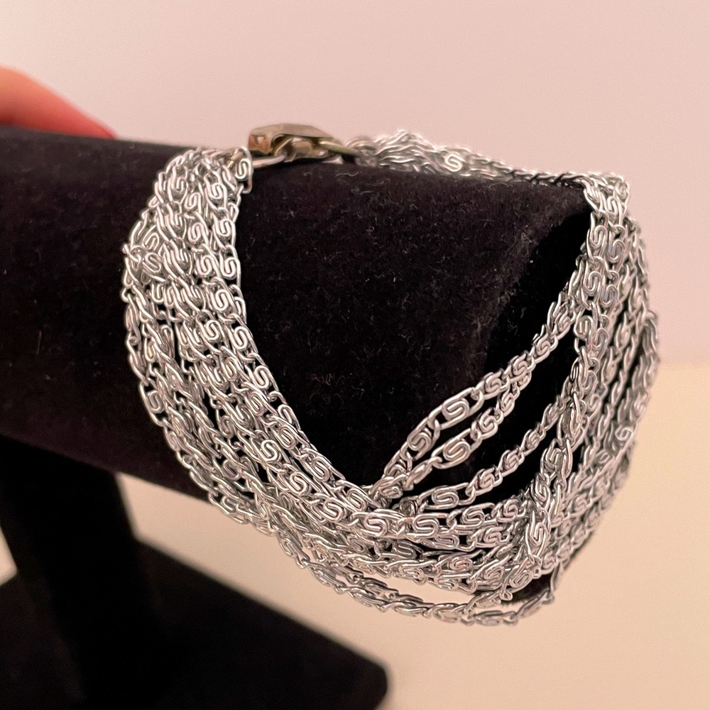 Vintage CELEBRITY Silver Tone Multi-Strand Party Retro Streetwear Chain Bracelet